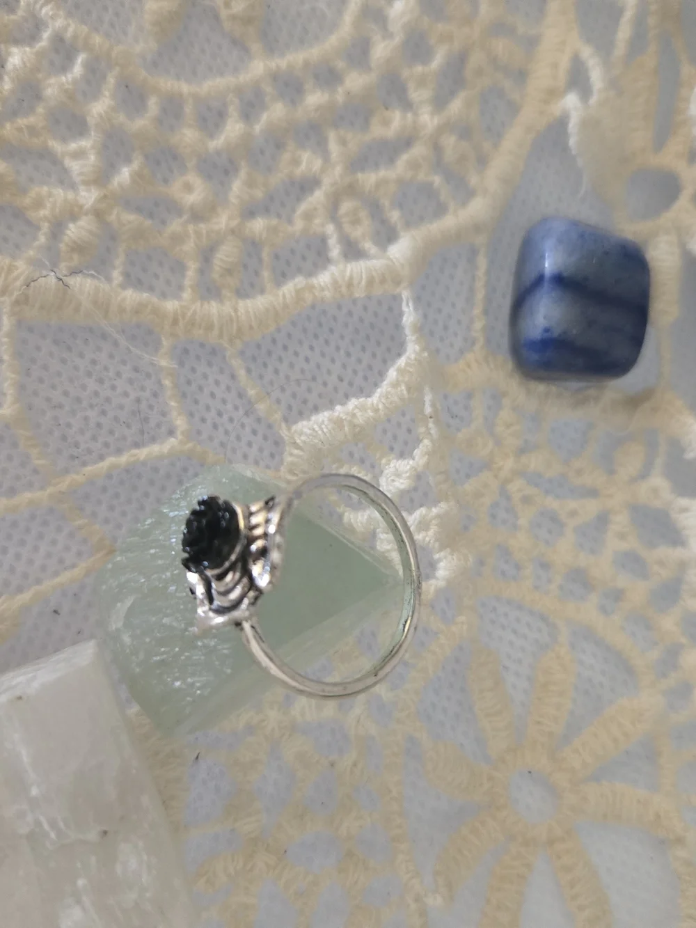4/$15 Gothic Garden Rose Silver Black Stone Ring Women's Jewelry Sz 7